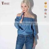 Women's Off The Shoulder Pleated Long Sleeve Loose Blouse thumbnail-1
