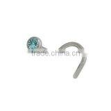 316L Surgical Steel Nose Stud Body Jewelry With Light Blue Gem thumbnail-1