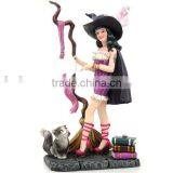 Personalized Handmade Painted Decorative Resin Halloween Witch Cat Statue Figurine thumbnail-1