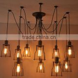 Industrial loft style Black iron Electric vintage pendant light with 6-12 bulbs