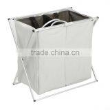 Double Layers Laundry Hamper 2 Compartment Sorters With Aluminum Frame thumbnail-3
