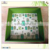 Dark Green Heart Handle Tea Print Wood Tray thumbnail-2