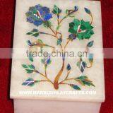 White Marble Inlay Jewellery Boxes, Small Trinket Boxes, Marble Boxes, Handmade Jewellery Box thumbnail-1