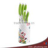 Flower Pattern Printing Non Stick Coating Kitchen Knife Set With ABS Handle thumbnail-1