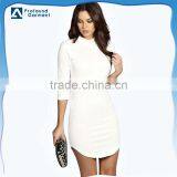 Latest Fashion Custom 3/4 Sleeve Rounded Hem Rib Ladies Simple Casual White Dress thumbnail-1
