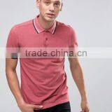 Custom Fashion Short Sleeve Contrast Tips Spread Collar Pink Men's 100% Cotton Pique Breathable Slim Fit Casual Polo Shirt thumbnail-1