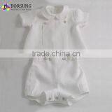 Old European Frocks Designs Baby Clothes Plain White Linen/Cotton Blend Baby Boys Boutique Clothing Set thumbnail-1