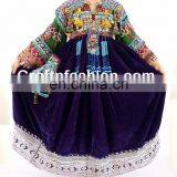 Traditional Balochi Coins Dress- Afghan Dress In Velvet Tribal Silk Embroidered Dress- Banjara Kuchi Tribal Ethnic Clothes