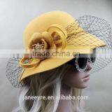 Elegant Veiling Wool Felt Hat With Flower For Women thumbnail-3