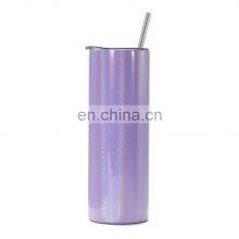 2021 Ready to Ship Glitter Sublimation Blanks 20oz 600ml Double Wall Straight Stainless Steel Skinny Tumbler With Lid and Straw thumbnail-3