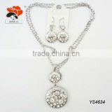 Exquisite Jewelry Two-layer Chain Necklace With Double Diamante Circles,Graceful Rhinestone Hoop Earrings