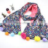 Good Quality Cute Sweet Small Floral Print Colorful Pom Pom Balls Fashion Baby Girls Winter Scarf thumbnail-4