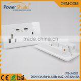 Euro/Britain/England Type G Dual AC Plugs Outlet + Double USB Ports Wall Switch Socket With CE RoHS Approval thumbnail-4