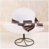 QXSH0056 White Straw Hat With Bowknot Cloche Fedora Summer Women Beach Hat thumbnail-1