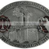 American Firefighter - American Hero Limited Addition Commemorative Twin Towers Pewter & Red Enamel Metal Fridge Magnet thumbnail-1