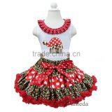 Red Polka Dots Leopard Pettiskirt With Xmas Santa Hat Ruffles Collar White Tank Top thumbnail-1