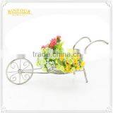 Metal White Wheelbarrow Shaped Planter Holder Flower Pot thumbnail-5