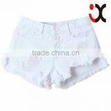 High Waist Four Button Distressed Denim Shorts in White JXA088 thumbnail-1