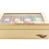 china factory FSC&BSCI display solid pine wooden tea bag storage box with lid