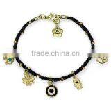 Gold Evil Eye Fatima Hand Peace Sign Four Leaf Clover Elephant Charms Bracelet Wax Cord Handwoven Friendship Bracelet Luck Charm thumbnail-4