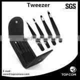 4-Piece Tweezer Set With Leather Case & Magnifying Mirror thumbnail-1