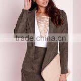 New Arrival Lady Khaki Faux Suede Office Uniform Blazer thumbnail-2