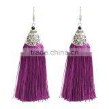 Bohemian Jewelry Vintage Alloy Cap Long Colorful Tassel Charms Earrings for Women thumbnail-6