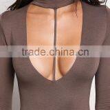 MGOO Fashion Manufacturer Custom Chocker Bodysuits For Women Front T-Strap Long Sleeves Women Tunic thumbnail-3