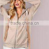 Plain Oversized Zip Up Jacket Velvet Drawstring With Hoody Women Long Sleeve Pocket Coat thumbnail-2