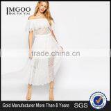 MGOO Design Vintage Boho Lace Off Shoulder Maxi Dress White Embroideered Elegant Bohemian Dress thumbnail-1