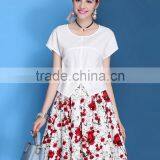 European Style O-neck Top +elastic Waist Two Pieces Printing Knee-length Dress Sets/suits thumbnail-2