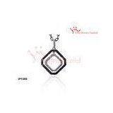 Black White Double Square Tiger Prong Silver CZ Pendants With Long Silver Necklace Chain thumbnail-1