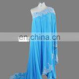Fashion Blue One Shoulder Lace Hem Pearl Beads 2017 Plus Size Muslim Evening Dress thumbnail-3