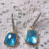 Gold Plated Sterling Silver Jewelry 8x10m Blue Topaz Noblesse Earrings(E-044)