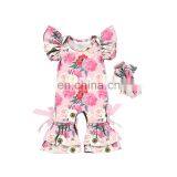 Bright Pink Blooming Flower Pattern Printing Romper Jumpsuit Baby Knitted Romper One Piece Jumpsuit for Wholesale Price thumbnail-1