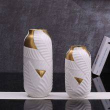 White Mint-Mark Leaf Gild Hand Made Ceramic Flower Vase Art Gift For Living Room Office Study thumbnail-1