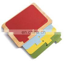 Wood Cutting Board With Mats 4 Color Coded Plastic Cutting Mats Set With Food Icons Non Slip Chopping Board for Kitchen thumbnail-1