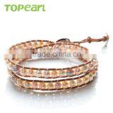 Topearl Jewelry Potato Shape Freshwater Pearl Bracelet Stylish Woven Leather Wrap Bracelets for Women Jewelry CLL160