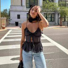 European and American Internet Celebrity INS French Sexy Semi Transparent Layered Vest Top thumbnail-2
