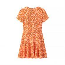 2025 New Short Sleeved Floral Skirt European and American V-neck Ruffle Edge Fake Style Dress thumbnail-2