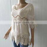 Women Tops Hot Embroidery Cotton Lace Fabric for Half Sleeve Cotton Vest thumbnail-2