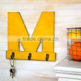 Distressed Beautiful Yellow Wood Indoor Hair Hanger With Letter M Shape
