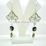 Smoky Quartz Cushion & Marquise Gemstone Facet Earrings, 925 Solid Sterling Silver Earrings, Designer Two Stone Dangle Earrings thumbnail-2