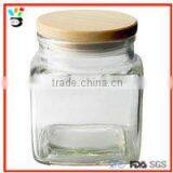2016 New Product 100ml,280ml & 380ml Size Clear & Colored Square Glass Candle Jar With Flat Wood Lid thumbnail-1