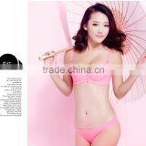 Pink Plain Japanese One Piece Seamless Bra and Bikini Set thumbnail-1