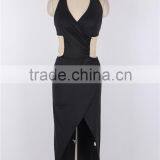 Hot Wholesale Gold Striped Cut Out Halter Neck Maxi Dress Long Tight Sexy Dress thumbnail-1