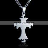 Women Men's 316L Stainless Steel Unique Smooth Flat Cross Pendant Necklace thumbnail-2