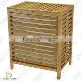 Natural Bamboo Open Slats Laundry Hamper With Hinged Lid and Cotton Liner thumbnail-2