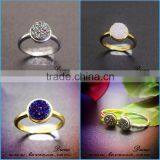 925 Sterling Silver Gold Plated Handmade Agate Gemstone Druzy Ring Jewelry thumbnail-6