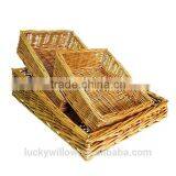 New Honey Wicker Farm Shop Style Shallow Tray Display Kitchen Storage Basket thumbnail-1